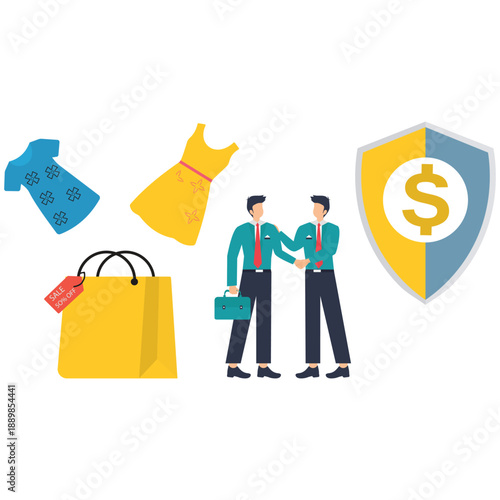 Consumer protection, information and law concept with tiny people. Buyers rights regulation abstract vector illustration set. Judicial agreement, legal protection service, buyer rights metaphor. stock