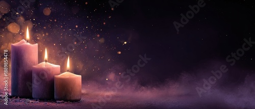 Warmth and Serenity: Three Candles Illuminating a Tranquil Darkness