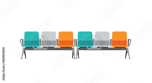 Modern waiting area bench with colorful seats in public space