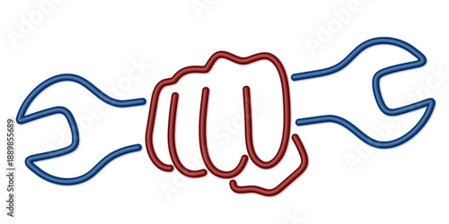Symbol of car service with fist and wrench.
