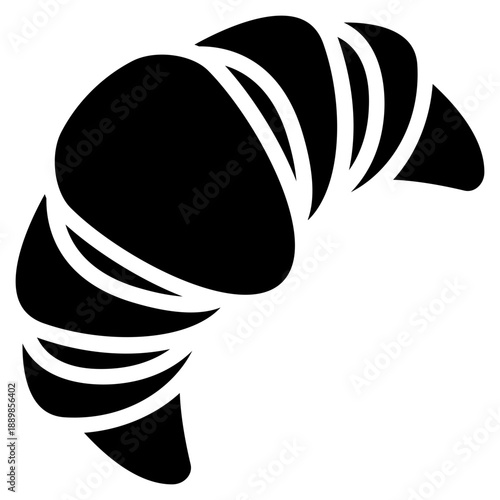 Black croissant icon in a flat minimalist style, isolated on a white background.