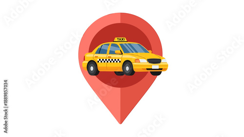 Digital Map Pin Icon with Classic Yellow Taxi Cab, Symbolizing Ride-Sharing, Transportation Services, and Location Pinpointing for Modern Mobility Solutions