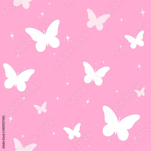 modern butterfly, seamless pattern. butterfly silhouette, stars, simple, repet background. cute, pink drawing for a girl. for print, paper, postcards. art trend illustration.