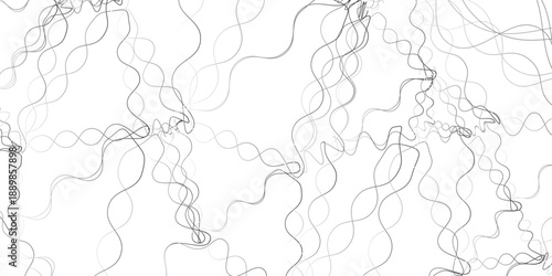 Abstract seamless pattern of thin, wavy, and curly grey lines on a white background, creating a dynamic and intricate texture.