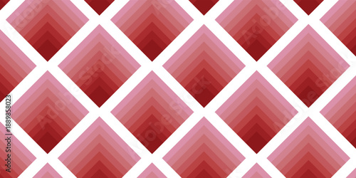 Seamless pattern of red and pink gradient diamond shapes creating a modern geometric background with a layered effect.