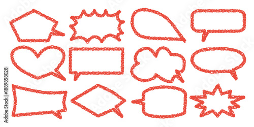 クレパスで描いた手描き吹き出しのイラストセット、Hand-drawn crayon speech bubble illustration set