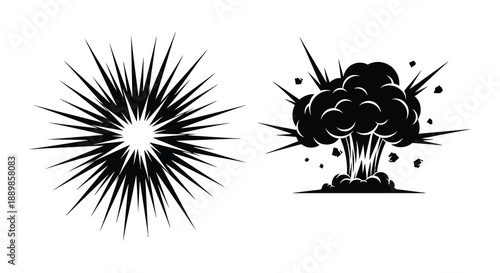 A stark depiction of two distinct explosion designs showcasing impact and energy release in monochrome high quality professional