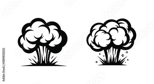 A stark depiction of two black and white explosion illustrations showcasing dynamic energy and impact high quality professional