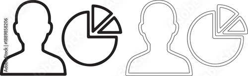 Simple vector icons of people and pie charts, symbolizing data analysis and demographics in a minimalist style.