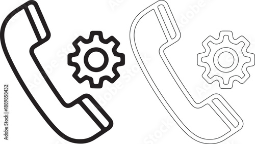 Vector illustration of a phone handset with a gear icon, symbolizing customer support and technical settings in a modern, minimalist design.