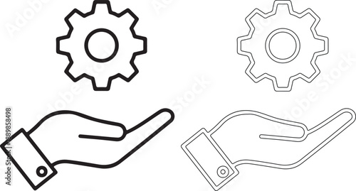 Vector icons of gears and hands in various styles, symbolizing collaboration and mechanical engineering concepts.