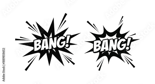Two dynamic comic book explosion effects featuring the word bang in bold lettering conveying impact high quality professional