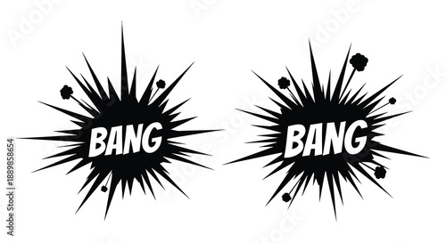 Two comic book style explosion bursts with the word bang prominently displayed within each starburst shape high quality