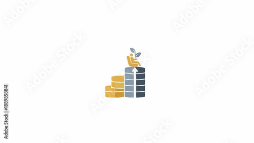 Person Standing on Stack of Coins.