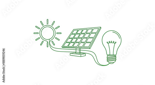 Solar energy powering a lightbulb representing sustainable and renewable energy solutions for a brighter future depicted graphically