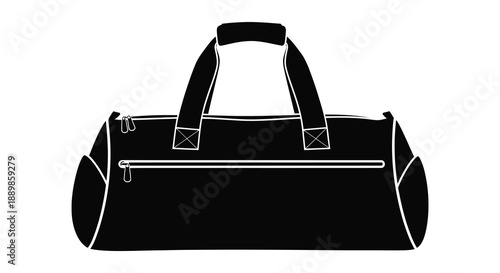 A simplistic black and white illustration depicts a classic duffel bag showcasing its form and functionality high quality