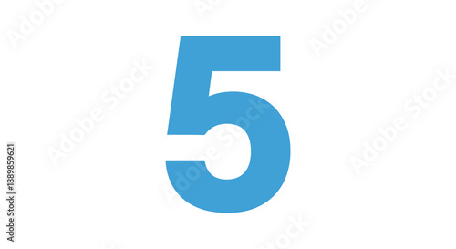 A simple graphic representation of the number five is prominently displayed in a bright blue color on a white background