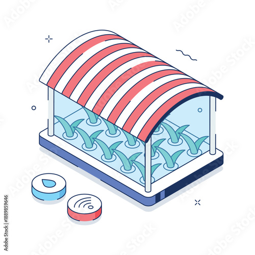 A premium isometric illustration of smart greenhouse farming system
