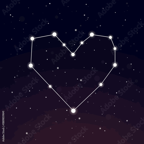 Heart-Shaped Constellation in Starry Night Sky with Cosmic Lines