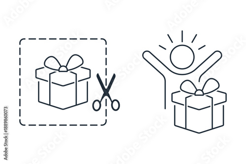 Gift raffle. The lucky winner. Vector linear icon illustration isolated on white background.
