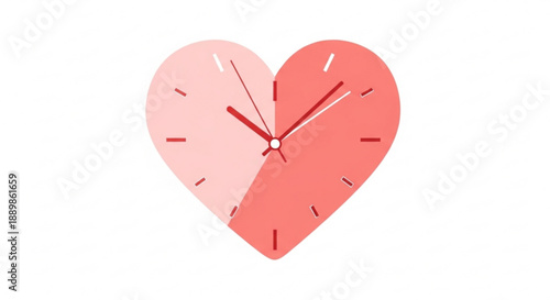 Heart shaped clock face symbolizing love and time modern flat design illustration for Valentines Day or relationship concepts isolated on white