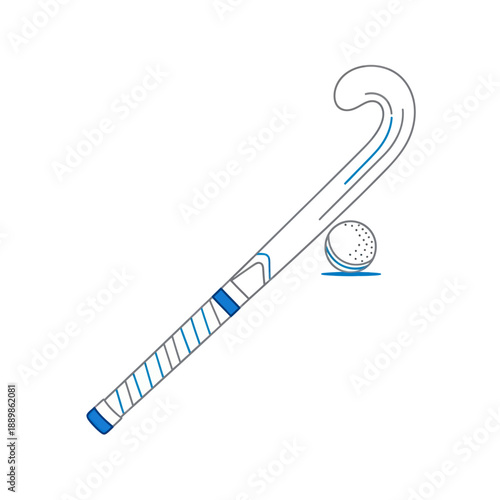 Field Hockey Stick and Ball - Minimalist Line Art