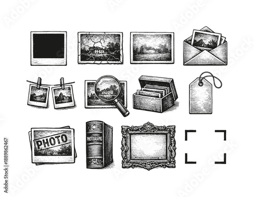 Vintage photography elements with retro frames and iconic cameras design