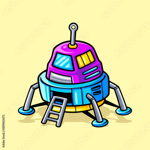 Space lander, Moon Rover, Space module Cartoon Vector Icon Illustration. Science, Astronomy, Education Concept. Sci-fi vehicle Flat Cartoon Style