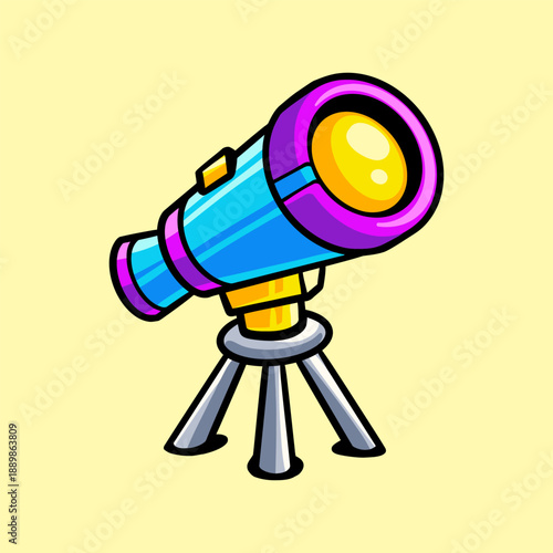 Telescope, Stargazing Scope Cartoon Vector Icon Illustration. Science, Astronomy, Education Concept. Sci-fi Vehicle Flat Cartoon Style