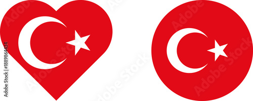 Fotografie Heart and Circle Shapes with The national flag of Turkey, Turkish flag on transp