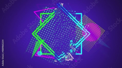 Animation of colorful shapes on purple background