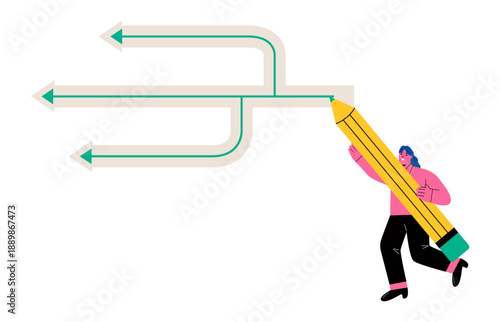 Planning backup concept. Business woman makes a backup plan. Flat vector illustration isolated on white background