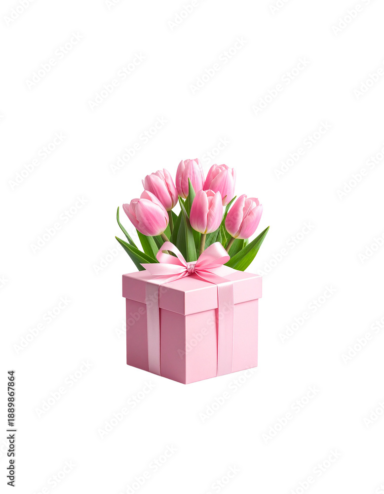 Fototapeta premium A beautiful bouquet of vibrant pink tulips and a romantic Valentine's Day gift