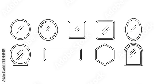 Assorted mirror shapes in minimalist outline style for versatile design applications