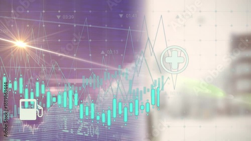 Animation of blue glowing thank you text over cityscape