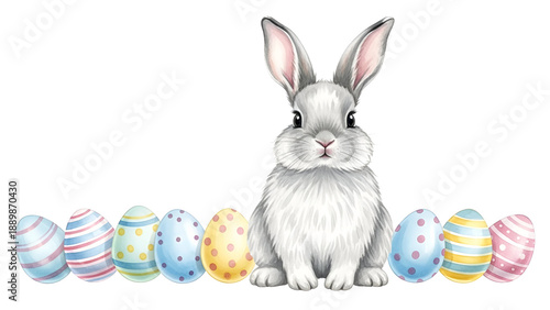 Adorable Easter bunny with colorful eggs