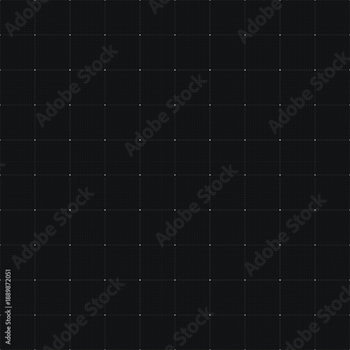Dotted pattern with white lines, squares in the intersection on black background. Seamless pattern for horizontal or vertical alignment. Geometric futuristic matrix pattern for digital background.