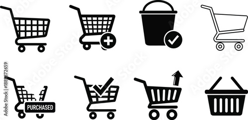 Marketplace shopping carts, trolley, icon set. 