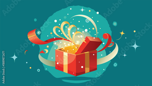 A beautifully wrapped Christmas gift box embellished with snowflakes and stars, evoking a joyful holiday atmosphere..eps