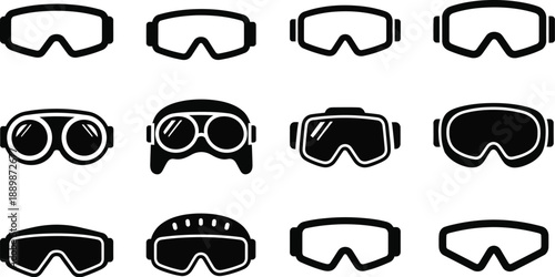 Eyewear protective goggles icon set. 