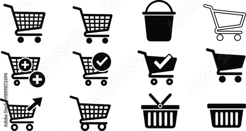Marketplace shopping carts, trolley, icon set. 