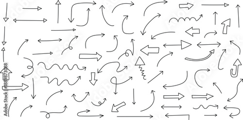 A collection of various hand drawn arrows and pointers in different shapes and directions