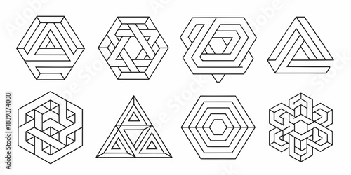 Optical illusions featuring nested geometric shapes and impossible constructions