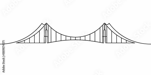 Minimalist line drawing of a suspension bridge with symmetrical towers