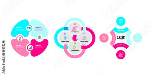 Infographic 4 section circular set pop color, for business presentation or marketing template. Editable vector for poster or annual report.