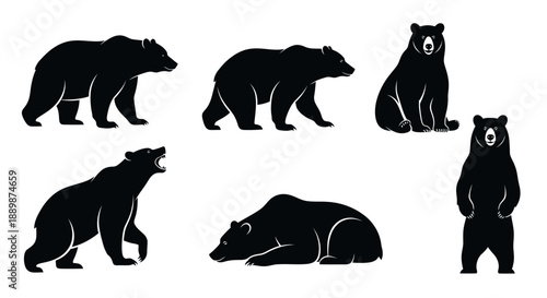 Collection of black bear silhouettes in various poses, i