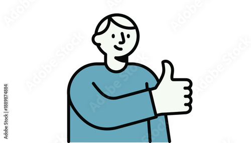 Person giving thumbs up gesture minimal flat illustration white background simple design concept