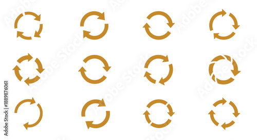 Variety of circulating arrow icons depicting processes, workflow, and cycle concepts