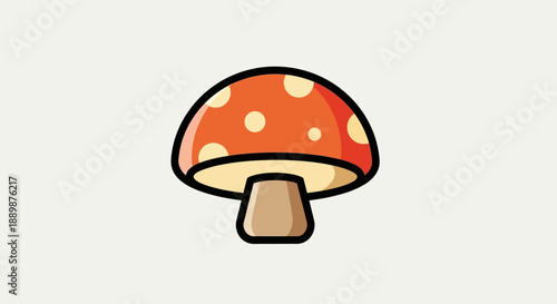 Illustrated mushroom with red cap and white spots on a light background design