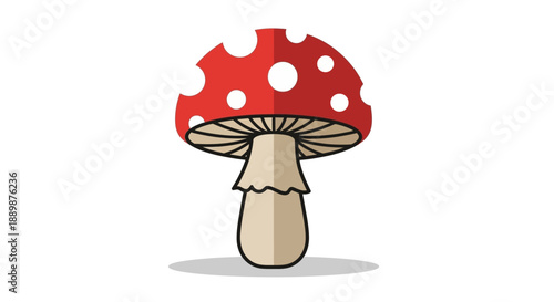 Whimsical amanita cartoon with red cap and charming white dots for children's illustrations